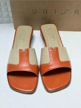 Unisa Orange & Cream Leather Slide Sandals